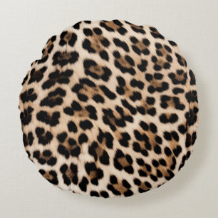 Creamy Brown Black Leopard   Round Pillow