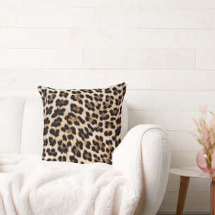 Creamy Brown Black Leopard   Throw Pillow