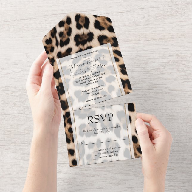 Creamy Brown Black Leopard Wedding All In One Invitation (Tearaway)