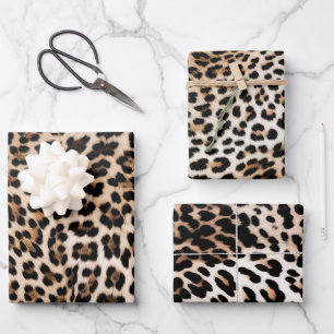 Creamy Brown Black Leopard   Wrapping Paper Sheet