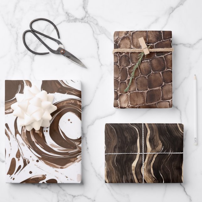 Creamy Brown Chocolate Swirls Birthday Wrapping Paper Sheet (Front)