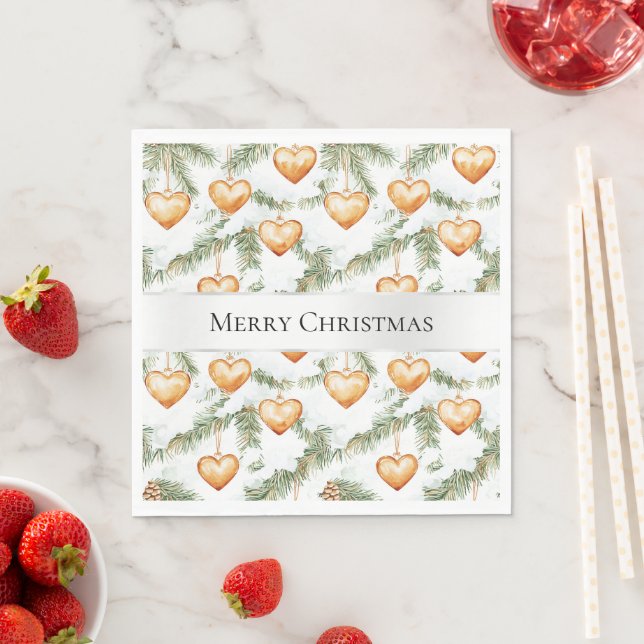 Creamy Caramel Hearts Christmas Tree Branches Napkin (Insitu)