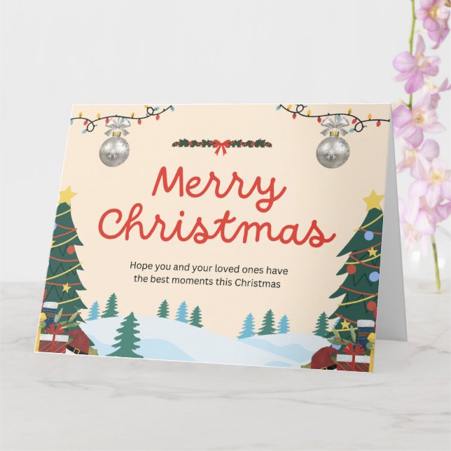 Creamy Elegance  Illustrative Merry Christmas Gree Card (Orchid)