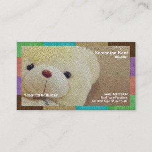 Creamy Fuzzy Teddy Bear Babysitter Business Card