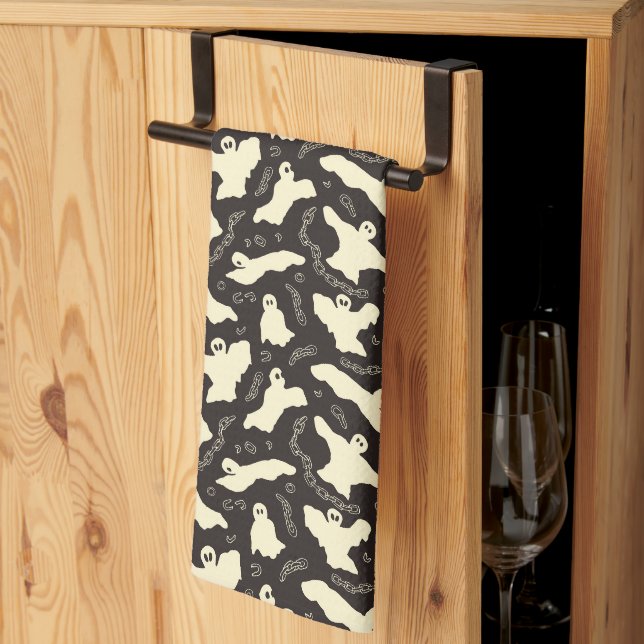 Creamy Ghosts - Halloween pattern. Kitchen Towel (Thirds Fold)