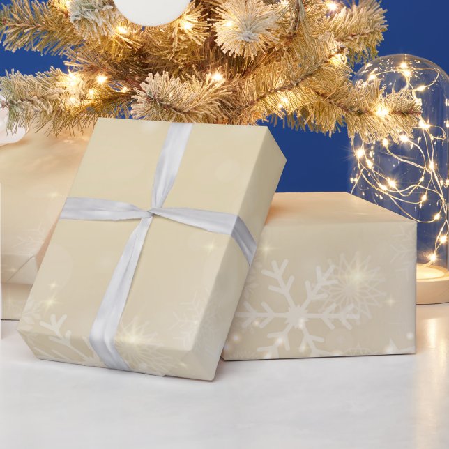Creamy Golden Christmas Snowflakes Wrapping Paper (Holidays)