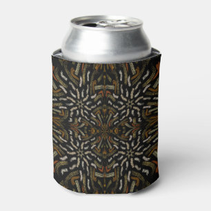 Creamy Golden Yellows Raked Pattern On Black Can Cooler