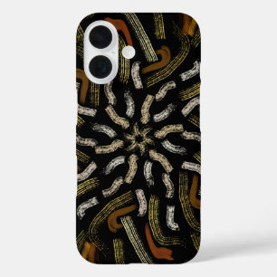 Creamy Golden Yellows Raked Pattern On Black iPhone 16 Case
