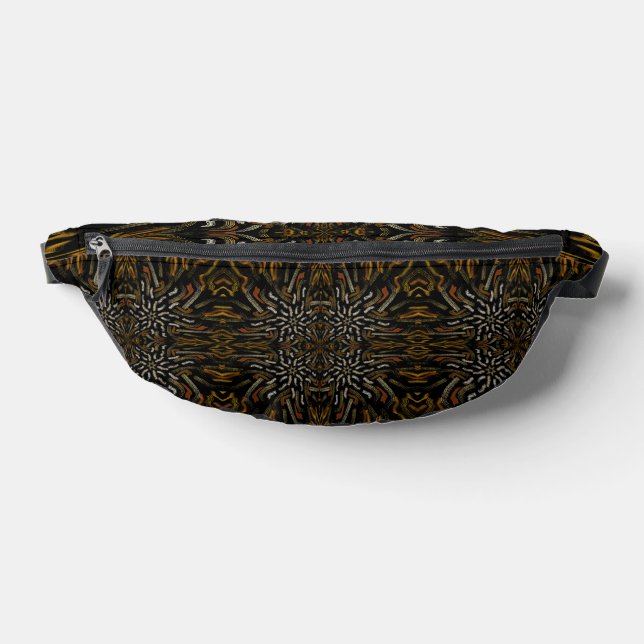 Creamy Golden Yellows Raked Pattern On Black Fanny Pack (Lay Down)