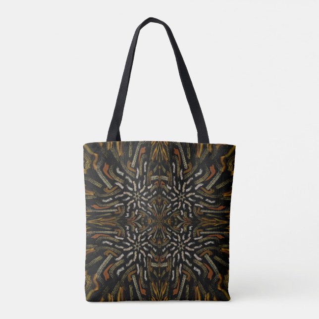 Creamy Golden Yellows Raked Pattern On Black Tote Bag (Back)