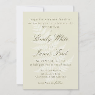Creamy Green 5x7 Personalized Fern Squared Wedding Invitation