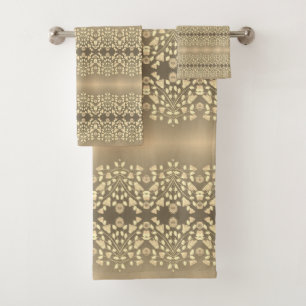 Creamy Grey Brown Patterned Bath Towel Set