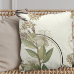 Creamy Ivory Artistic Botanical Floral Design Throw Pillow<br><div class="desc">Stylish throw pillow features an artistic botanical floral design in a stylish neutral colour palette with soft hues. An artistic floral design features a blooming myrtle branch and an abstract composition with faint geometric circles and olive branches and blooming flowers in earthy shades on a creamy ivory background. This layered...</div>
