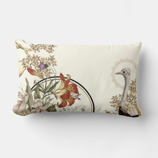 Creamy Ivory Artistic Tiger Lily Floral Design Lumbar Pillow (Front)