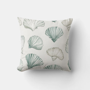 Creamy Natural Taupe And Blue Watercolor Seashell Throw Pillow