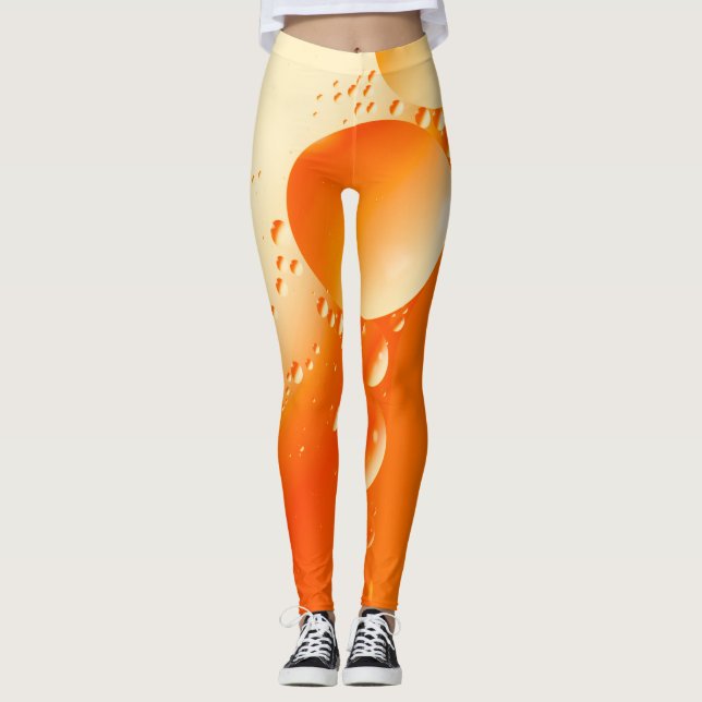 Creamy Orange Colour Circular Abstract Design Leggings (Front)