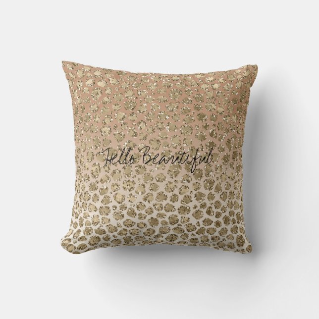 Creamy Peach Gold Glitzy Leopard Print      Throw Pillow (Front)