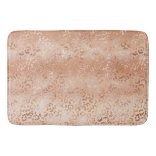 Creamy Peach Rose Blush Leopard Print Bath Mat