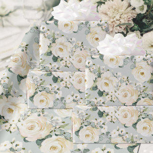 Creamy Peony & Silver Sage Eucalyptus Greenery Wrapping Paper