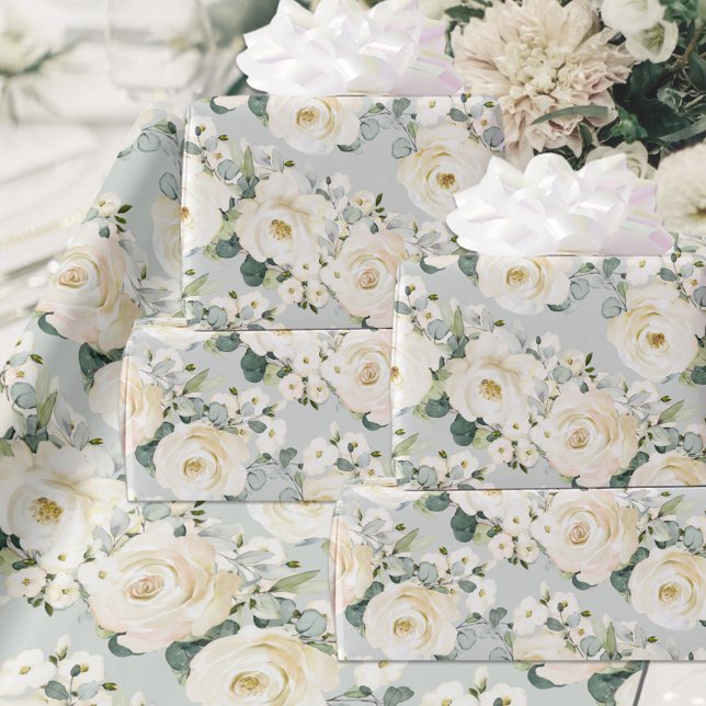 Creamy Peony & Silver Sage Eucalyptus Greenery Wrapping Paper (Creator Uploaded)