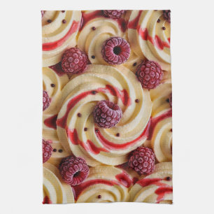 Creamy Raspberry Swirl - Sweet Dessert Aesthetic Kitchen Towel
