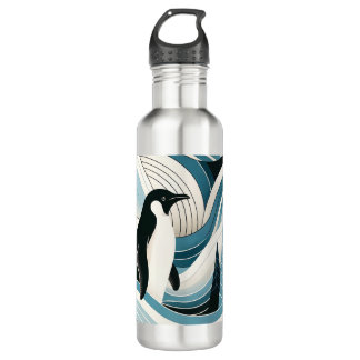 Creamy Sky Blue Penguin In The Ice Winter Forest  710 Ml Water Bottle