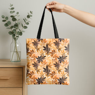 Creamy Tan, Brown Autumn Leaves Watercolor Pattern Tote Bag