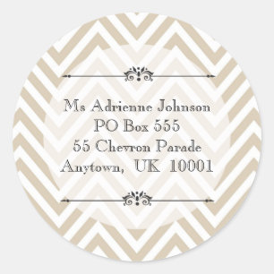 Creamy Tan Chevron Modern Name Return Address Classic Round Sticker