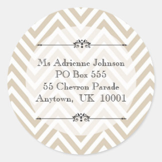 Creamy Tan Chevron Modern Name Return Address Classic Round Sticker