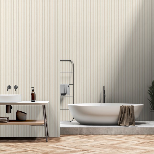 Creamy Vanilla and Beige Ticking Beautiful Wallpaper (Bathroom)