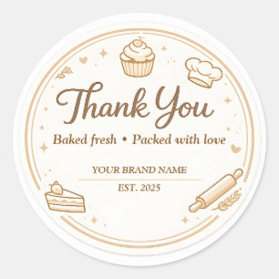 Creamy Vintage Bakery Icons Bakery Thank You Classic Round Sticker