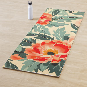 Creamy Vintage Peach Blossom Watercolor Yoga Mat