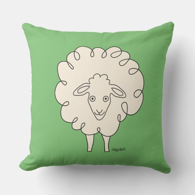 Creamy Whimsical Sheep Throw Pillow (Front)
