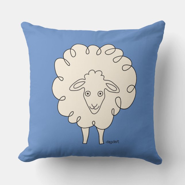 Creamy Whimsical Sheep Throw Pillow (Front)