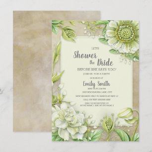 Creamy White Floral Greenery Rustic Bridal Shower Invitation