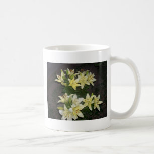 Creamy White Lilies on Black Background Coffee Mug