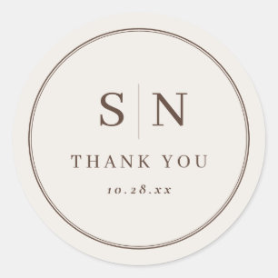 Creamy White Minimal and Chic   Wedding Initial Classic Round Sticker