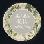 Creamy White Sage Green Floral 16th Birthday Party Paper Plate<br><div class="desc">Beautiful creamy white watercolor floral and sage green leaves custom 16th birthday party paper plate. Contact us for help with customization or to request matching products.</div>
