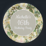 Creamy White Sage Green Floral 16th Birthday Party Paper Plate<br><div class="desc">Beautiful creamy white watercolor floral and sage green leaves custom 16th birthday party paper plate. Contact us for help with customization or to request matching products.</div>