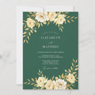 Creamy Yellow Blossom Foliage Wedding Invitation
