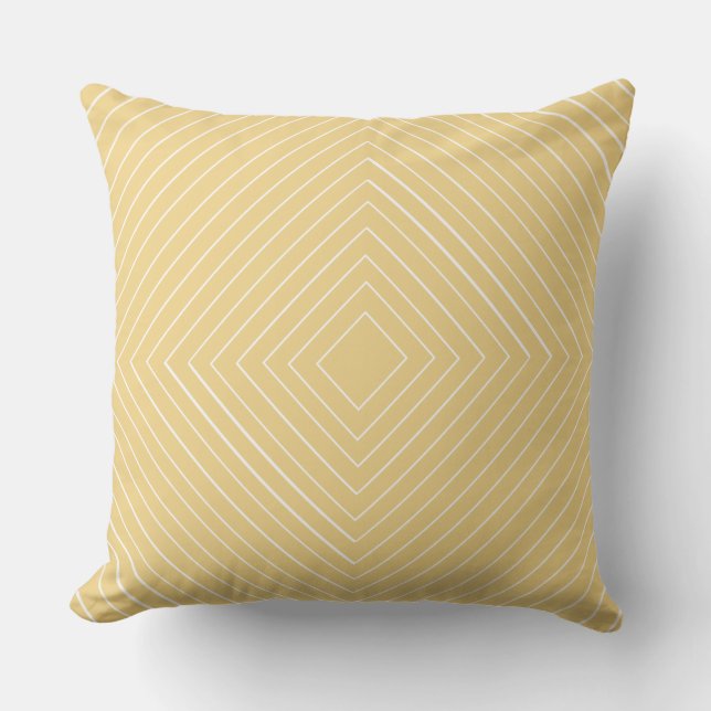 creamy yellow Nested Thin White Squares Tribal Throw Pillow (Front)