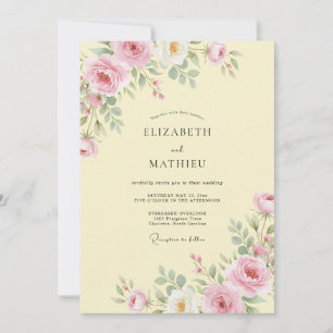 Creamy Yellow Romantic Botanical Wedding Invitation