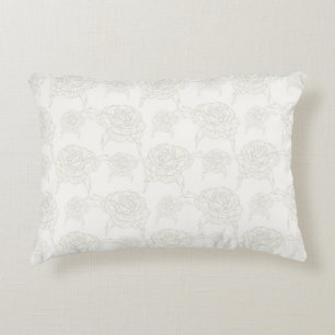 Creamy Yellow Roses Hand Drawn on Creamy White Accent Pillow