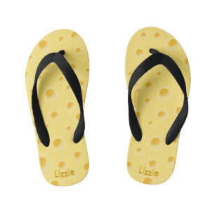 Creamy Yellow Swiss Cheese Cute Personalized Kid's Flip Flops