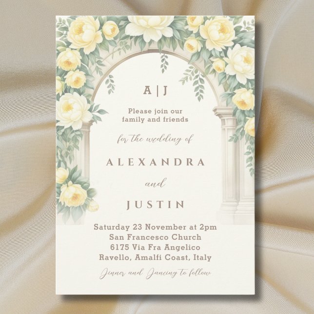 Crean Yellow Peony Roses Floral Arch Wedding Invitation (Creator Uploaded)