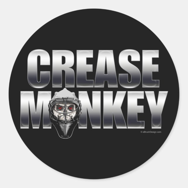 Crease Monkey (Hockey Goalie) Classic Round Sticker (Front)