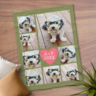 Create a 8 Photo Collage Heart ---- CAN PICK COLOR Fleece Blanket