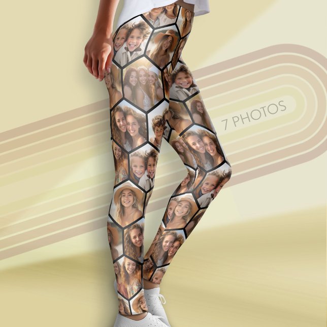 Create a Custom 7 Photo Collage Honeycomb Hexagon Leggings (Custom Leggings with Photo Collage)