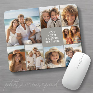 Create a Custom 8 Photo Collage with Grey Text Mouse Pad