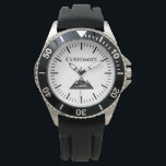Create a custom dial watch with mountain peak logo<br><div class="desc">Create a custom dial watch with mountain peak logo. Elegant typography with simple stripes dial and icon. Cool gift idea for men on Birthday,  Father's Day,  Christmas etc. Black and white design with custom background colour. Great for dad,  father,  son,  husband,  boyfriend,  hiker,  camper,  swimmer,  friend etc.</div>